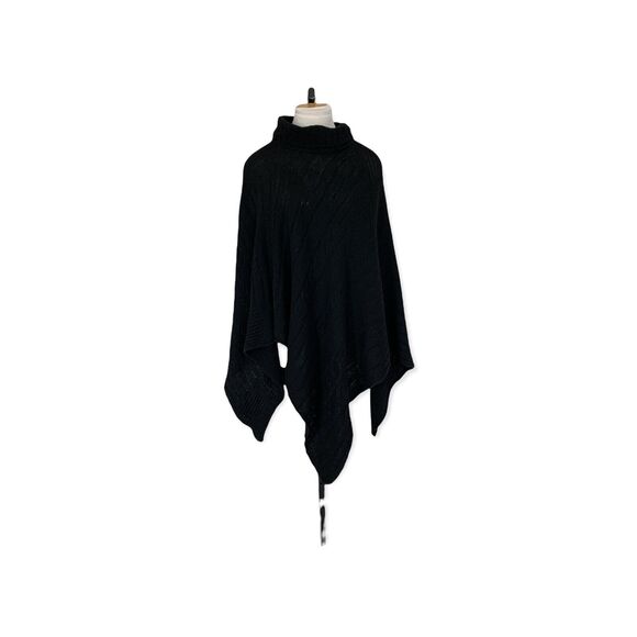 Inverni Italy Cable Knit Sweater Poncho Black Wool Blend Cape - Picture 1 of 4